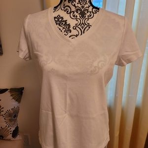St John's Bay White Cotton Short Sleeve Top